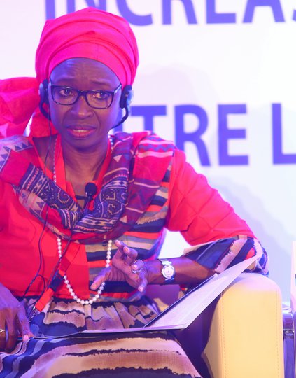 Dr. Mareme Mady Ndiaye, Senegal's Head of Family Planning and a proud Self-Injection Ambassador, speaks as a panelist during a meeting on contraceptive access and choice.