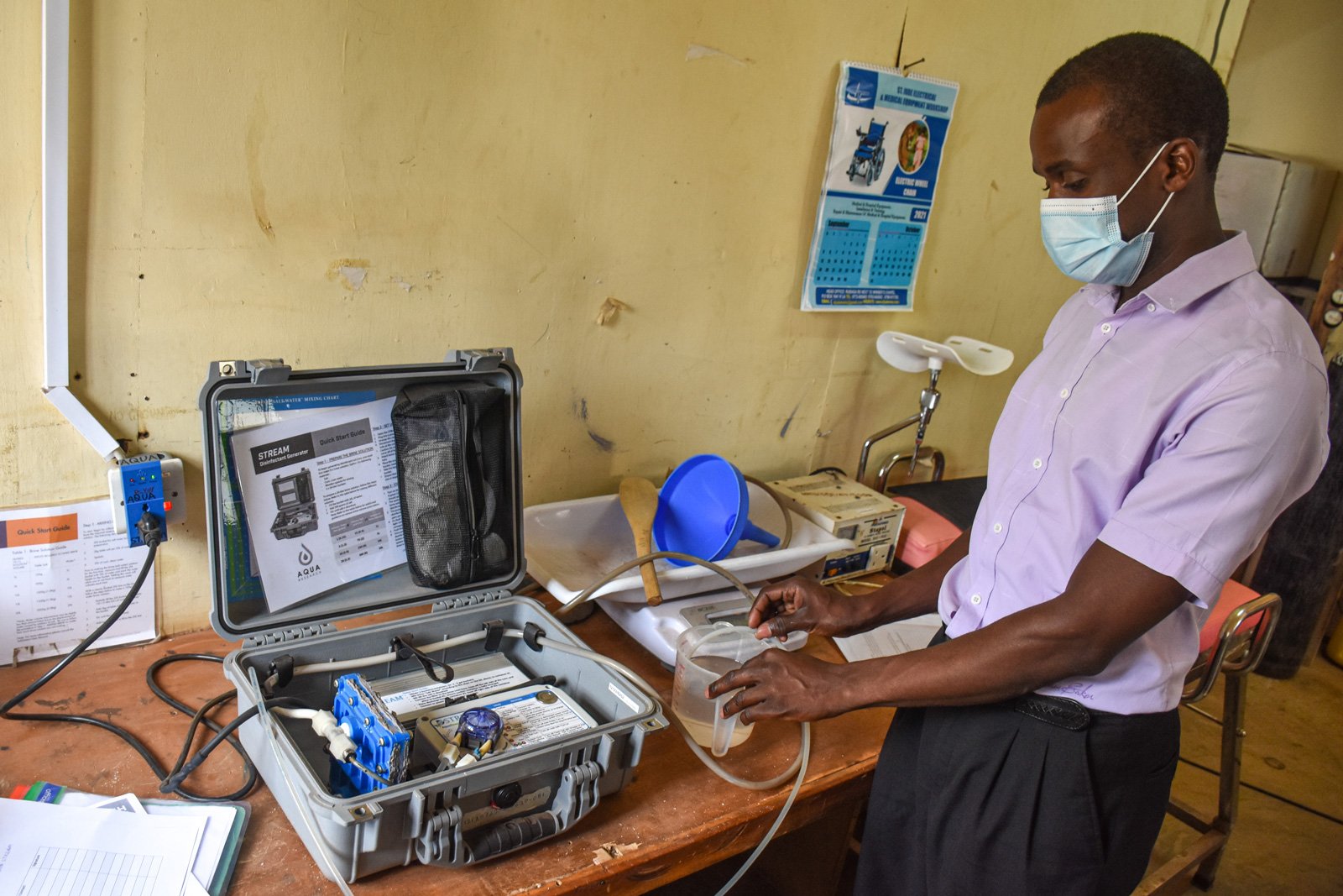 STREAM device producing 0.5% mg/L chlorine for disinfection. Photo: PATH/Thomas Mugumya