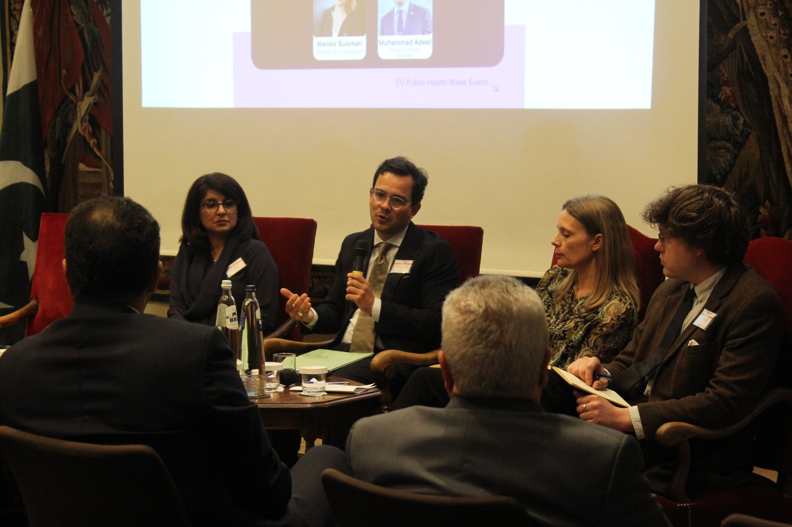 Panel discussion with H. E. Ambassador Amna Baloch, Pakistan; Dr. Rolando Tomasini, PATH; Ms. Nienke Buisman, DG Research and Innovation EU; and Mr. Eric Piaget, EUTOPIA. Photo: PATH/Photographer: Ammani Ali Khan.
