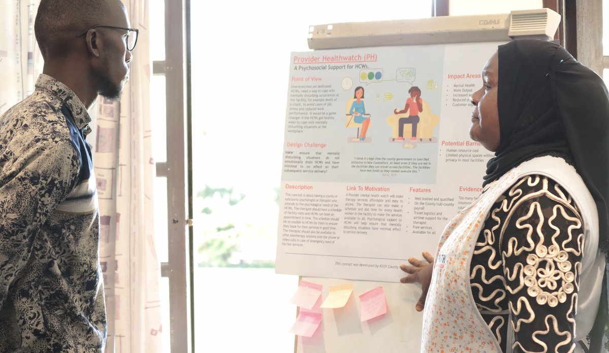 Health workers present new solutions to health officials at a PATH Living Labs exhibition in Nairobi.