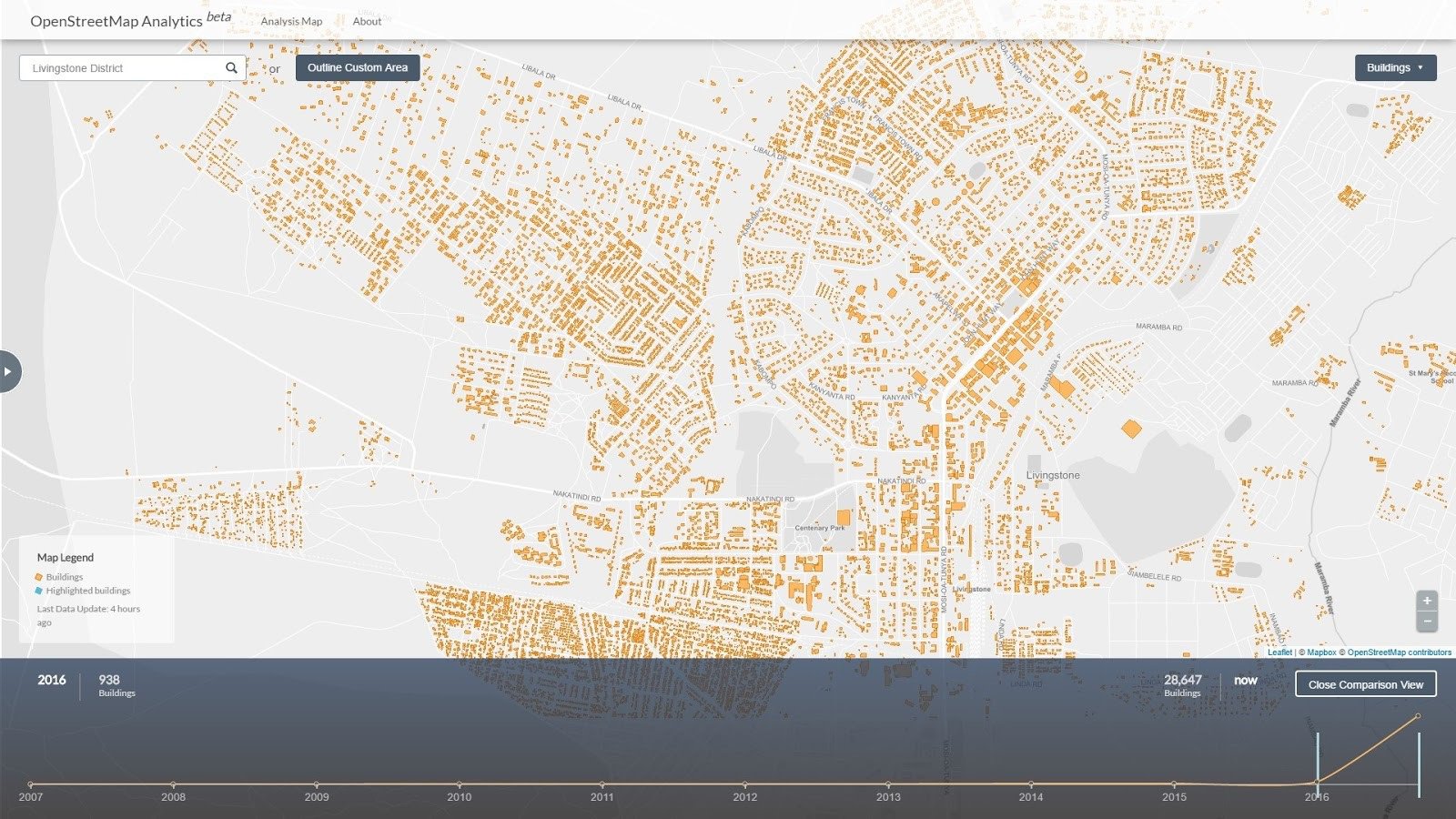A an aerial map of an urban area.