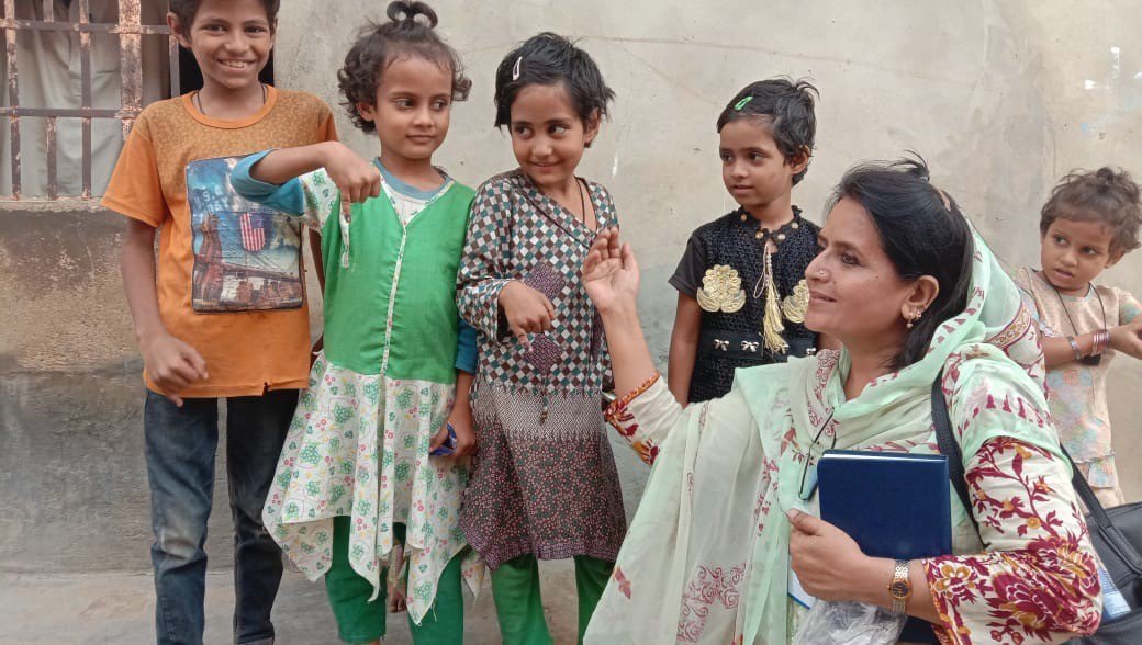 Children getting vaccinated with TCV as part of the campaign in Sindh Province, Pakistan