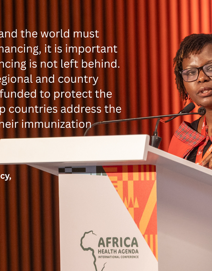 PATH’s Rachel Ndirangu officially opens the PATH-led session on Africa’s journey to sustainable health financing: Opportunities for immunization. Photo: AHAIC.